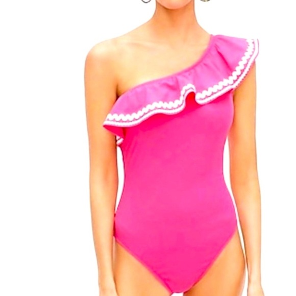 J CREW One-shoulder punk ruffled one-piece swimsuit - size 12 - Picture 1 of 7